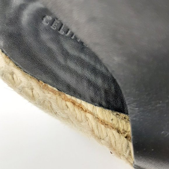 CELINE Wedge Espadrilles Black Leather Front Zip SZ 39 - Picture 9 of 10